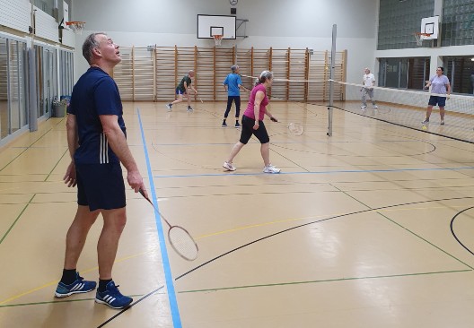 Erwachsene spielen Badminton